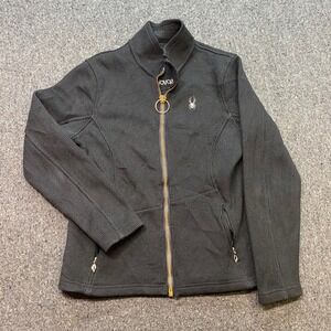 Spyder Core Sweater Sz L Women Black Gorpcore Full Zip Fleece Jacket Gold Zipper
